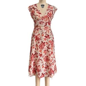 Jigsaw Cream and Red Floral Midi Dress